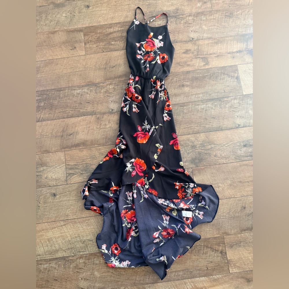 Soprano Black Dress with Floral Design